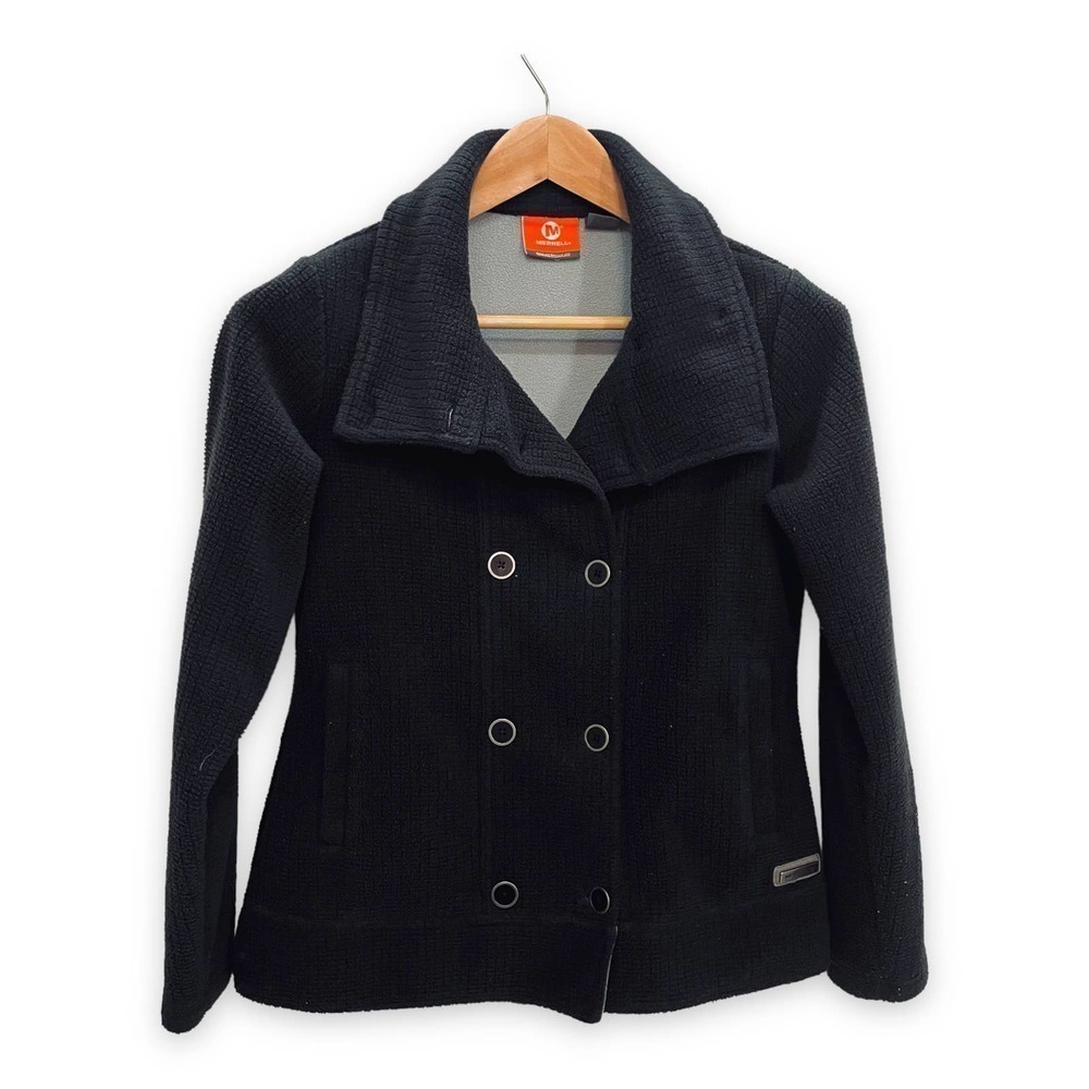 Merrell Women's Black Waffle Textured Fleece Double Breasted Jacket Size Small